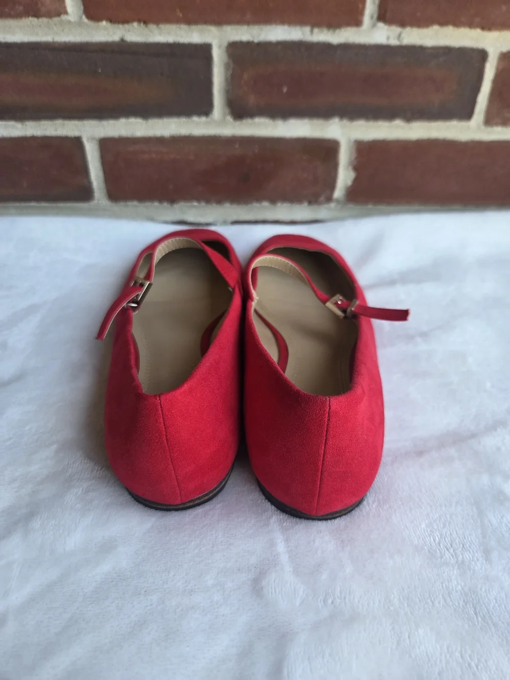 H&M Red Mary Jane Ballet Flats Square Toe Buckle Strap Women's US 7 EU 38